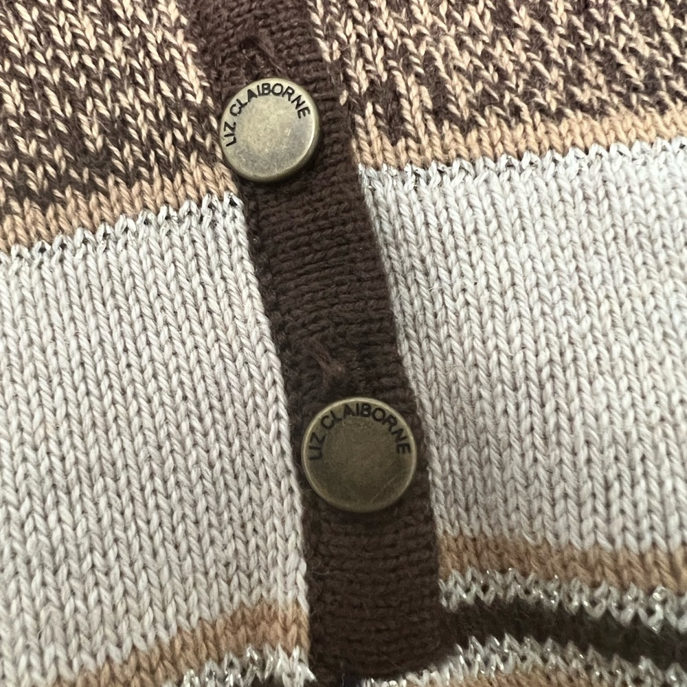 Liz Claiborne | brown stripe button sweater - M - Picture 4 of 8